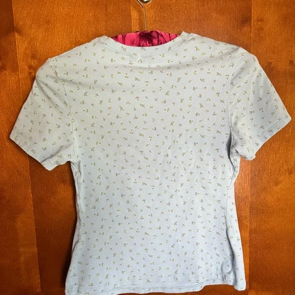 Skims Powder Blue Micro Floral Women's T shirt - Picture 3 of 5